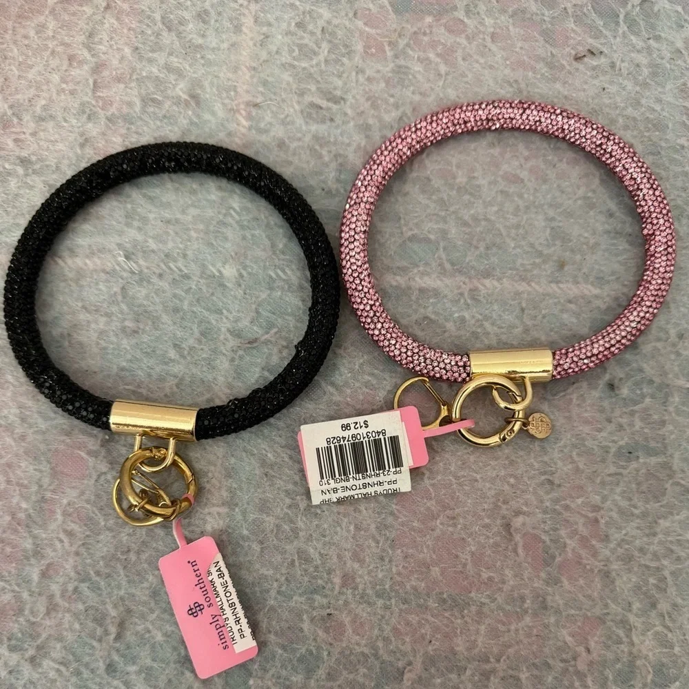 Simple Southern Set of Black and Pink Beaded Bracelet Key Rings
